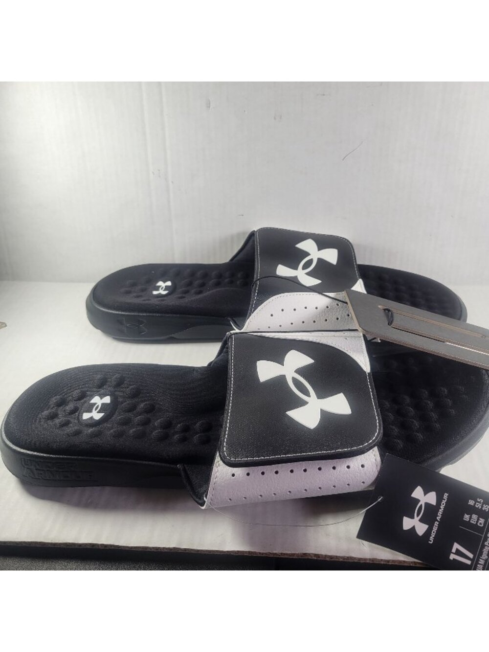 Under Armour Men Insite Pro SL Black & White Adjustable Slide Sandals Size 17